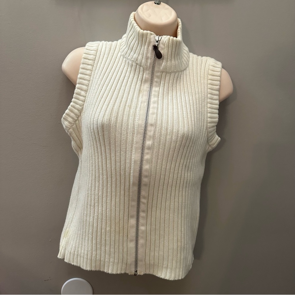 GAP White Cream Sleeveless Sweater Vest Cable Knit Fall ‘99 Vintage 100 cotton